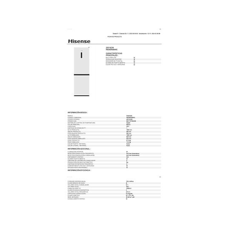 Frigorífico Combi Hisense RB390N4BWC, No Frost, 304 L, 186 cm, Blanco – Image 2