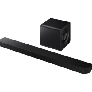 Disfruta de un sonido 3D envolvente con 400W de potencia, 5.1.2 canales con Dolby Atmos inalámbrico y la perfecta sincronía de Samsung Q-Symphony